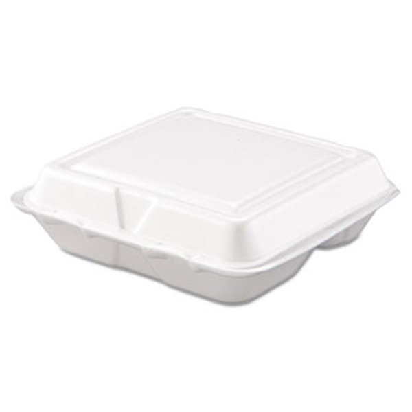 Made-To-Order Carryout Food Container; Foam; 3-Comp; White; 8 x 7 1/2 x 2 3/10; 200/Carton MA619789